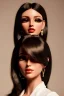 Placeholder: Young business woman, dark orange eyes, dark brown hair, elegant hair, thin lips, gold hoop earrings, waist up portrait, 8k resolution, intricate details, ornate details, soft lighting, vibrant colors, retroanime, masterpiece, realistic, intricate eyeliner, dark eyeshadow, eyes,futuristic cityscape background