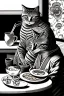 Placeholder: Two cats, sitting at a table, eating sushi,perfect iris, ink and pencil, style Tiziano