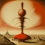 Placeholder: Odd open space, metaphysical, giant red object, very detailed, person, Yves Tanguy