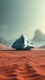 Placeholder: realistic photo of a landscape covered in sands that looks futuristic with futuristic lighting , a huge silver spaceship in the middle