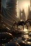 Placeholder: A wonderful city inhabited by pearls and spiders surrounding them everywhere. Spiders are keen on the wonderful pearls in a wonderful, harmonious cinematic scene. The spider sits and makes homes for these pearls.