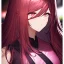 Placeholder: Clear focus,8k,Beatiful Lighting,Beatiful Blur,Beatiful Face,Beatiful Shading,Crimson long hair,silky hair, long silky bangs, pink eyes, wearing a detailed outfit outfit,must wear a short black skirt, Hair in eyes, lot of hair,One arm is sleeveless,Extreme Close Up