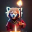 Placeholder: a cute litte red panda wearing Hanfu, holding a large candle, BK complex detail, cinema, reality, detail, octane rendering, stoic cinematic 4k epic detailed photograph shot on kodak detailed bokeh cinematic hbo dark moody 8k, 85mm f/16 by leica