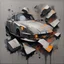 Placeholder: Minimal abstract oil paintings close up car parts and concrete fragments illuminated at night style of Justin Mortimer