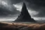 Placeholder: A hyper-realistic fantasy scene depicts a massive obsidian tower standing tall on a large hill. The tower's peak vanishes into the clouds, while the surrounding land is covered with dried grass, creating a gloomy and dark atmosphere.