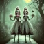 Placeholder: extrem tim burton style of the evil stepsisters, sharp focus