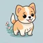 Placeholder: 2D vector graphic of cute and kawai dog, simple color, flat style, use only 3color theme, seeking on white background