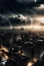 Placeholder: crear una imagen de una ciudad en una tormenta con el estilo de Masakazu Katsura