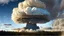 Placeholder: Siberia scenery,taiga forest, consisting of tall trees and dense vegetation, a mushroom-shaped cloud rises into the sky. The cloud is depicted as a massive column of smoke, dust, and debris, ascending vertically and spreading out at the top, forming a distinctive mushroom-like shape, high resolution photo 24K, high quality, ultraHD, cinematic lighting,