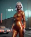 Placeholder: retro sci-fi portrait image from 1980, supermarket parking explosions, fire, scared people, blonde woman walking, sweet Kate moss face, tight latex suit, soft color, highly detailed, unreal engine 5, ray tracing, RTX, lumen lighting, ultra detail, volumetric lighting, 3d, finely drawn, high definition, high resolution.