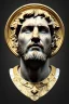 Placeholder: Ultra Realistic image, Roman sculpture, white marble material, Lionel Messi, gold Laurel leaves wreath, renaissance ornaments, one gold star in heart, sun ornament, sun rays background, chisel style, waist up portrait, emperor style, epic, celestial, cinematic lighting, God light, god rays, 4k resolution, smooth details, ornate details, soft lighting, unreal engine 5, art station, substance 3d.