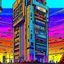 Placeholder: cyberpunk retro futuristic for comics skyscraper from far away