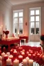 Placeholder: A white Valentine's Day room full of red candles