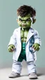 Placeholder: Little baby hulk, full portrait looking at the camera realistically, dressed as a doctor,