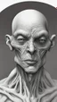 Placeholder: 𝙋𝙧𝙤𝙢𝙥𝙩 highly detailed graphite illustration, A surreal alien figure with exaggerated anatomical features, heavily wrinkled skin, and an intense, contemplative expression. bald head, thick eyebrows, long beard merge into swirling abstract shapes. Large, expressive hands, one covering the mouth and the other gripping the forehead tensely. Mysterious, introspective, dreamlike, somewhat dark fantasy. #𝙙𝙧𝙚art #prompt