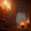 Placeholder: dark fantasy concept art, dynamic lighting, hyperdetailed, intricately detailed, Splash screen art, deep color, Unreal Engine, volumetric lighting, fantasy library artwork, indoors, cozy, leather, wood, library, candles, gold,