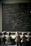 Placeholder: Subatomic particles writing equations on a chalkboard, while educating human children sitting at desks