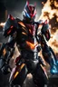 Placeholder: Kamen Rider in a robot transformer, super suit with spikes on his arms and shoulders, explode, hdr, (intricate details, hyperdetailed:1.16), piercing look, cinematic, intense, cinematic composition, cinematic lighting, color grading, focused, (dark background:1.1) by. Addie digi