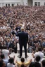 Placeholder: donald trump standing on a balcony with hundreds of people below kneeling