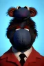 Placeholder: Waist up muppet Portrait, Vladimir Putin as muppet doll, Black suit, photo studio, blue background, unreal engine 5, concept art, art station, god lights, ray tracing, RTX, lumen lighting, ultra detail, volumetric lighting, 3d.