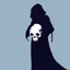 Placeholder: 16 bit pixelart of a shadow figure with a white skull