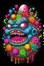 Placeholder: Monster made of ice cream, candy, gum drops, sprinkles tattoo design, traditional tattoo style, t-shirt design, fantasy art, digital painting, clean dark background, 8K by R. crumb, Todd Schorr, Robert Williams, Alex Alemany