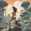 Placeholder: slim Sci-fi pin-up girl on an alien planet of cloud trees