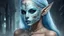 Placeholder: urban fantasy, woman, elf, skull mask, light-blue skin color