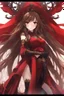 Placeholder: (masterpiece), (anime style), award winning, centered, looking toward camera, long brown hair, confident young woman, red eyes, intricately detailed modern setting, dynamic lighting, dynamic composition, ultra detailed, (epic composition, epic proportion), wearing red and black fantasy clothing