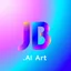 Placeholder: A bold, vibrant, and visually striking color graphic logo for 'JB AI Art' - an innovative AI-powered art and 3D graphics studio. The logo should feature a dynamic, eye-catching visual that combines the initials 'JB' in an abstract, stylized form. Utilize a vibrant, gradient color palette that seamlessly transitions between shades of blue, purple, and teal - evoking a sense of technological sophistication, creativity, and the boundless potential of AI-driven art and design. Incorporate geometric