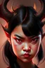 Placeholder: Beautiful devil asian girl with devil horns on her head, with brown eyes, detailed, looking at the camera, princess