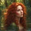 Placeholder: amazingly beautiful forest nymph, redhead, intimate, open minded, alluring, dynamic poses, the clouds are rich in color and can be seen in the reflection off the water, ray tracing, beautiful facial features, wavy hair, face illumined, face detailed, soft smile, sun rays, detailed facial features, detailed eyes