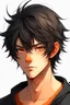 Placeholder: A young adult male human, onem black and orange messy hair anime realistic