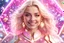 Placeholder: A beautiful photo hyper realistic shiny white huge cosmic mothership with the portrait of a beautiful smiling blonde girl,dressed in pink glitter and bright gold uniform of light floating in the sky, crystals water, diamonds, glitter smalls white and littles stars, white and glitter, cosmos, 4k, ultra details, real image with intricated details, unreal engine 4