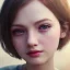 Placeholder: potrait girl look beautiful, close-up, dramatic, eyes like ocean blue, short hair, smile, 8k, rtx, eyebrows like serious, facing left, real, cute, hyper realistis