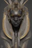 Placeholder: shiny black male African Egyptian alien, cracks in the voodoo head, wicked, eyes, crown, Elephant, 8k, finely detailed, photo realistic, tiger turquoise skull head gold dragon space alien snow skeleton gold horny toad silver crown silver eyes