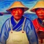 Placeholder: Portrait of OLd japanese Fishermen wearing bucket hat by edvard munch 8k