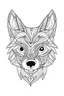 Placeholder: Simple outline colouring book page, portrait of a fox