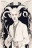 Placeholder: young satyr male albino alchemist with goat horns in the style of Aubrey Beardsley