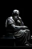 Placeholder: An ancient Greek sculpture of a stoic philosopher resting and thinking, with visible scars because he has boxed a couple of hours before, cinematic, 8k, dark background, at night.