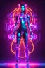 Placeholder: dj girl with fullbody robotic colorsfull glowing neon,light shining neons colorfull background