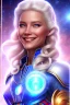 Placeholder: young cosmic woman smile, admiral from the future, one fine whole face, large cosmic forehead, crystalline skin, expressive blue eyes, blue hair, smiling lips, very nice smile, costume pleiadian,rainbow ufo Beautiful tall woman Galactic commander, ship, perfect datailed golden galactic suit, high rank, long hair, hand whit five perfect detailed finger, amazing big blue eyes, smilling mouth, high drfinition lips, cosmic happiness, bright colors, blue, pink, gold, jewels, realistic