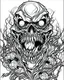 Placeholder: create a 2d black outline, "scary psycho monster with half of face with deformation on face and psycho smile and corrupted thorn coloring book for adults", coloring page, low details design, black contour, coloring page design, coloring page for adults,horror background, black contour and white space beetween contour, same contour,sketch style, horror style, creepy style, minimalist, halloween background,simple