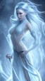 Placeholder: The Frostmaiden appeared as a lithe, attractive human woman with blue skin and a body made from ice and snow, her free-flowing hair long and white. She wore a fine, thickly furred gown and frost swirled around her.