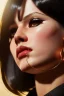 Placeholder: young woman, brown hair, dark orange eyes, hoop earrings, red blouse, elegant, dark eyeshadow, black eyeliner, high arch angular eyebrows, head and shoulders portrait, 8k resolution concept art portrait by Greg Rutkowski, Artgerm, WLOP, Alphonse Mucha dynamic lighting, hyperdetailed, intricately detailed, Splash art trending on Artstation