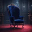 Placeholder: A freestanding wing chair in midnight blue velvet with a red round cushion. Illustrative art, art interpretation, concept art, cgsociety contest winner, seasonal art, seasonal art HD, 4k, 8k, intricate, detailed, intricately detailed, luminous, translucent fantasy crystal, holographic data, soft body, shadow play, light, fog, atmospheric, cinematic, light film, hyper-detailed, hyper-realistic, masterpiece, atmospheric, high resolution, 8k, HDR, 500px, mysterious and artistic digital art, phototi