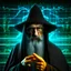Placeholder: Cyberse wizard using glasses with matrix backgroud