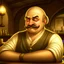 Placeholder: A peeved fat balding Italian man with mustache in a medieval fantasy tavern