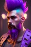 Placeholder: photorealistic, hyperdetailed painting, luminism, Bar lighting, complex, purple mohawk, 4k resolution concept art, Artgerm, WLOP, Alphonse Mucha, 3d render, octane render, intricately detailed, cinematic, awesome full color, hand drawn, dark, gritty, cinematic, purple beard, wyvern