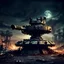 Placeholder: machine gun turret, night, post-apocalyptic background